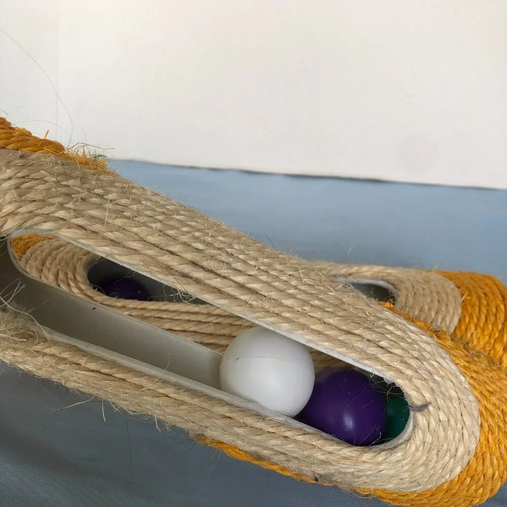 LOT of 2 SISAL ROPE Tube Cat Toys with Plastic Balls #G1